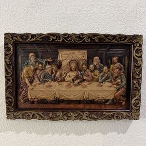 Vintage Last Supper Wall Plaque 3D Heavy Resin Relief Hanging Art Christianity
